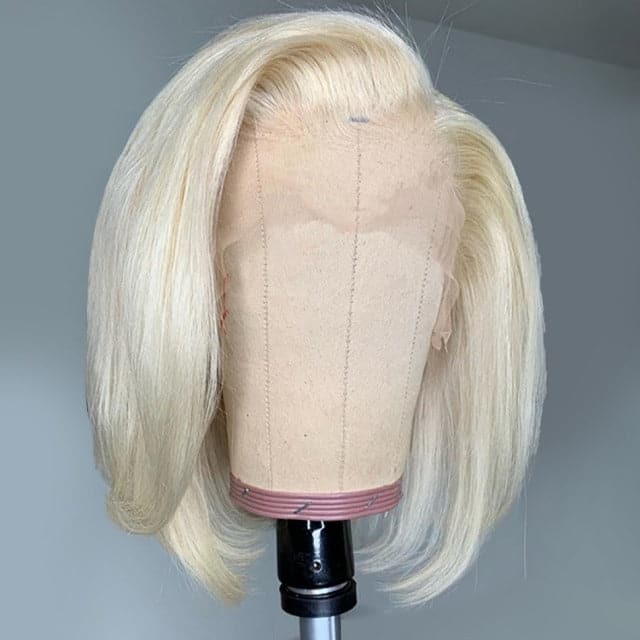 613 Blonde Straight Human Hair Lace Front Short Bob Wigs