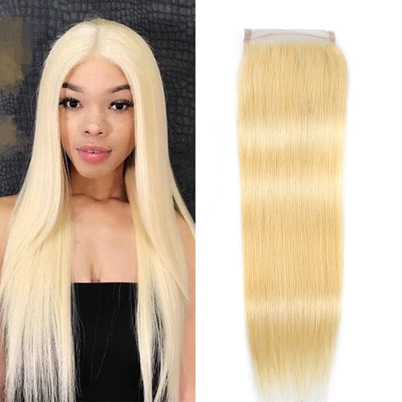 613 Blonde 4x4 Straight Virgin Human Hair Lace Closure Free Part