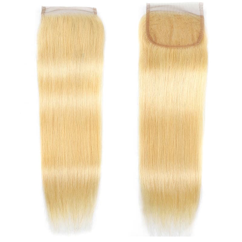 613 Blonde 4x4 Straight Virgin Human Hair Lace Closure Free Part