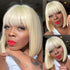 613 Blonde Straight Hair Lace Bob Wigs With Bangs