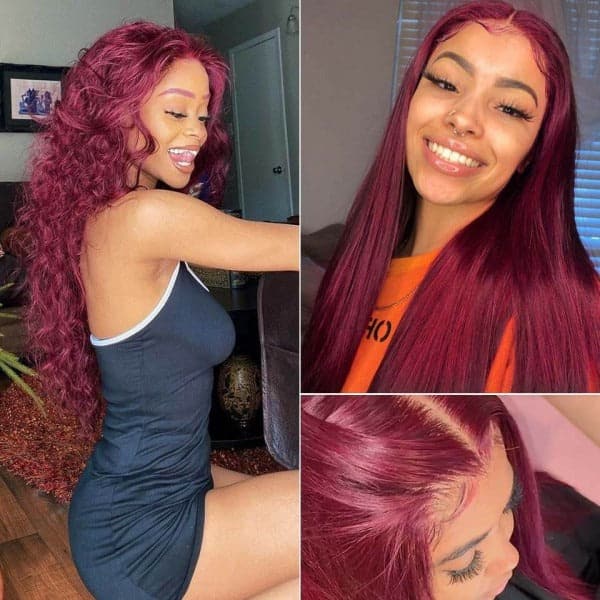 99J HD Lace Part Wig Affordable T Part Lace Wig 100% Human Hair Burgundy Colored Wigs