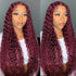 99J Color Curly 13x4 Lace Front Wig Burgundy Human Hair Wig Pre Plucked