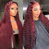 99J Color Curly 13x4 Lace Front Wig Burgundy Human Hair Wig Pre Plucked