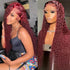99J Color Curly 13x4 Lace Front Wig Burgundy Human Hair Wig Pre Plucked