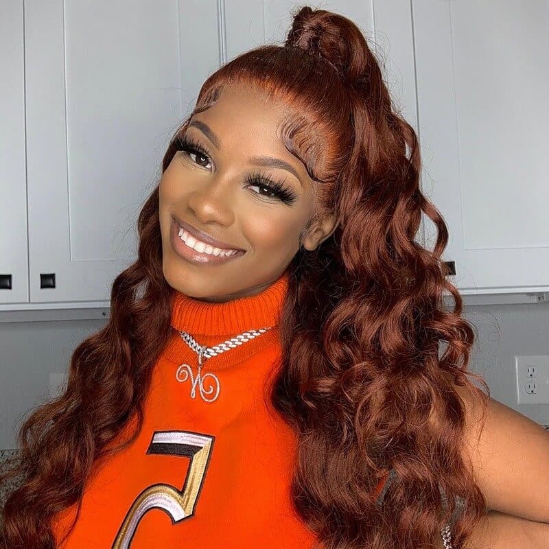 #33 Reddish Auburn Color Body Wave Human Hair lace Front Wig HD Lace For All Skin