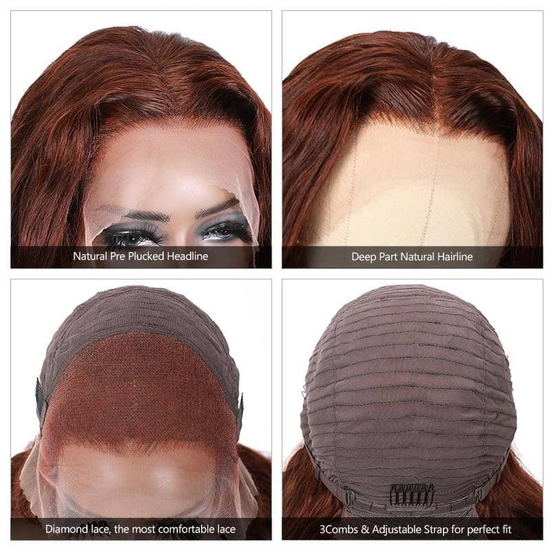 #33 Reddish Auburn Color Body Wave Human Hair lace Front Wig HD Lace For All Skin