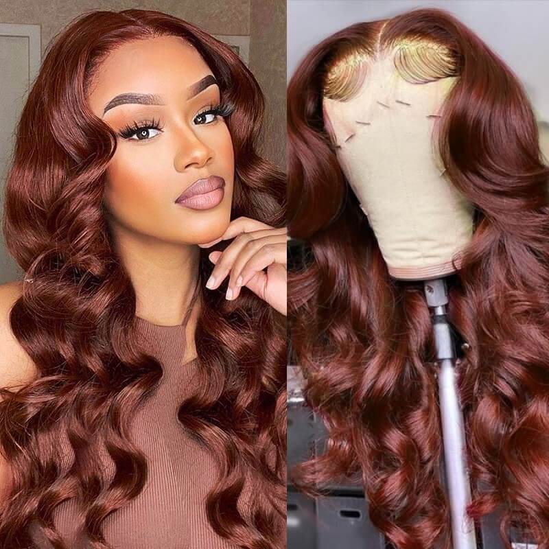 #33 Reddish Auburn Color Body Wave Human Hair lace Front Wig HD Lace For All Skin