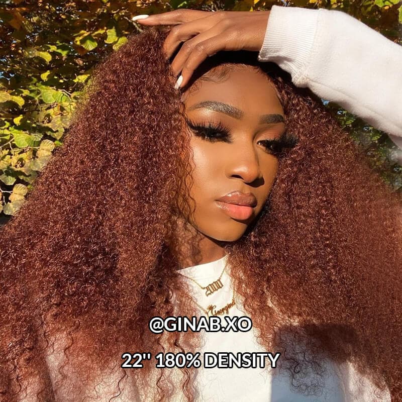 Ginger Brown Auburn Copper Colored Curly Human Hair Lace Front Wig