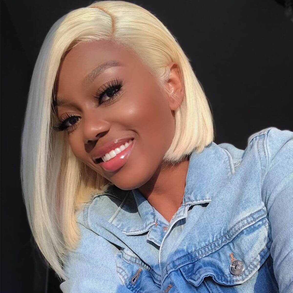 613 Blonde Straight Human Hair Lace Front Short Bob Wigs