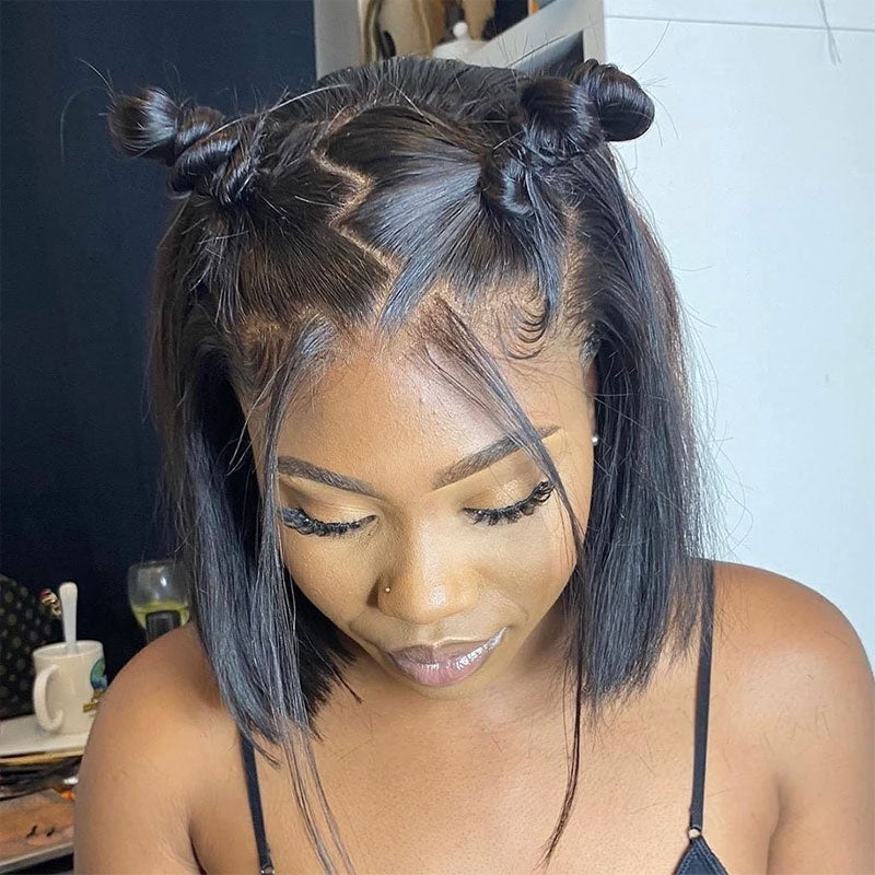 Short Bob Straight Hair Wigs Invisible HD 4x4 Lace Closure Wig Virgin Human Hair