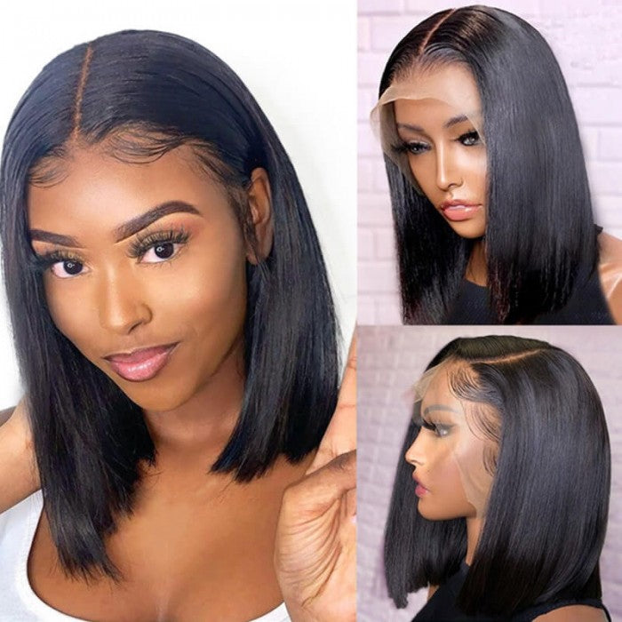 Short Straight Bob 13x4 Lace Frontal Wigs-10inch human hair