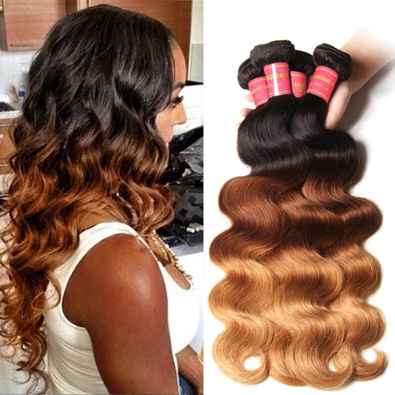 Body Wave Human Hair 3 Bundles Ombre Color Brazilian Remy Virgin Hair Weave