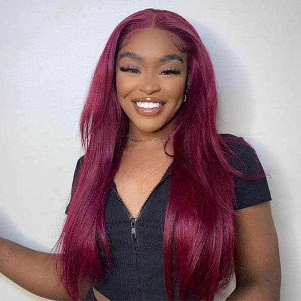 Burgundy 99J Colored Wigs Curly Hair 4x4 Lace Closure Wigs