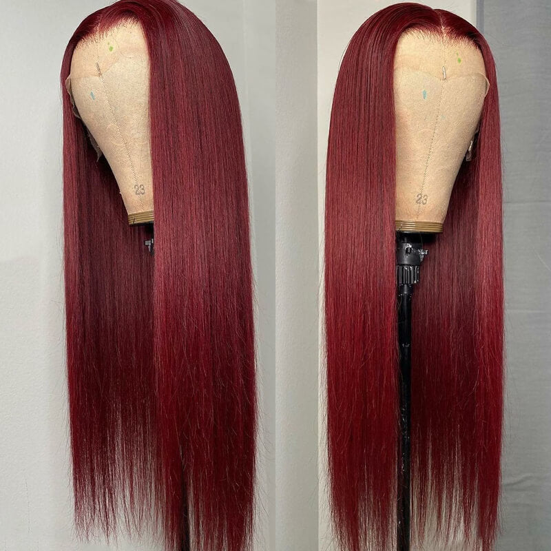 Burgundy 99j Colored Wig 13X6 Straight HD Transparent Lace Frontal Wigs for Sale
