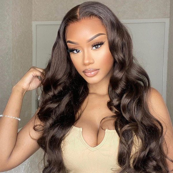 #4 Dark Brown Wigs Body Wave Chocolate Brown Human Hair Lace Front Wigs