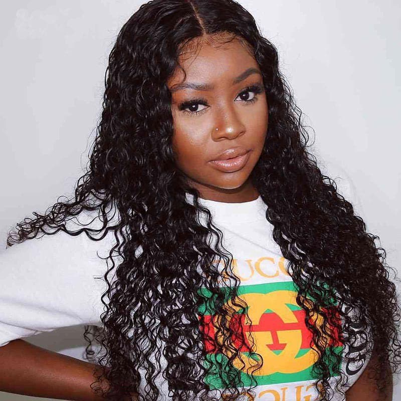 Long Deep Curly 13x4 Lace Front Wigs Hand-tied Human Hair Wigs Natural Hairline