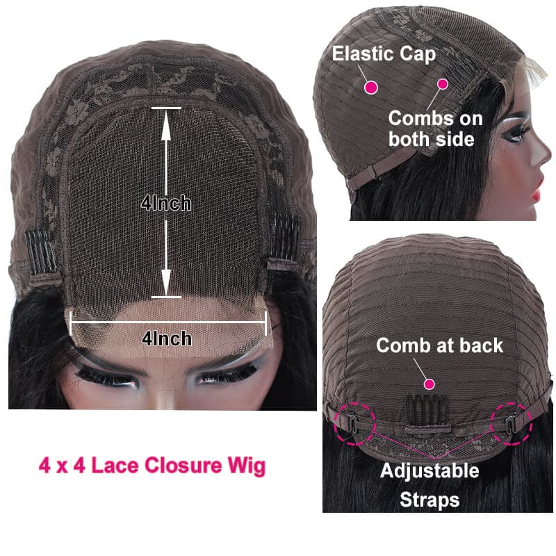 Deep Curly 4x4 Lace Wig Bleached Knots Natural Hairline For Sale