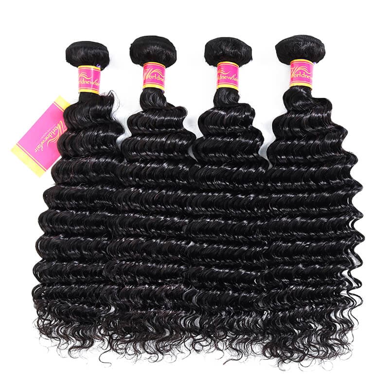 Unprocessed Human Hair Bundles 4 pcs/pack Deep Wave Virgin Hair Weft Natural Color