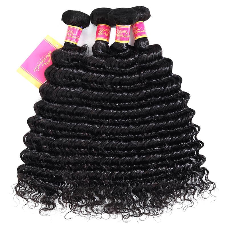Unprocessed Deep Wave Virgin Hair 4 Bundle Soft Human Hair Weave