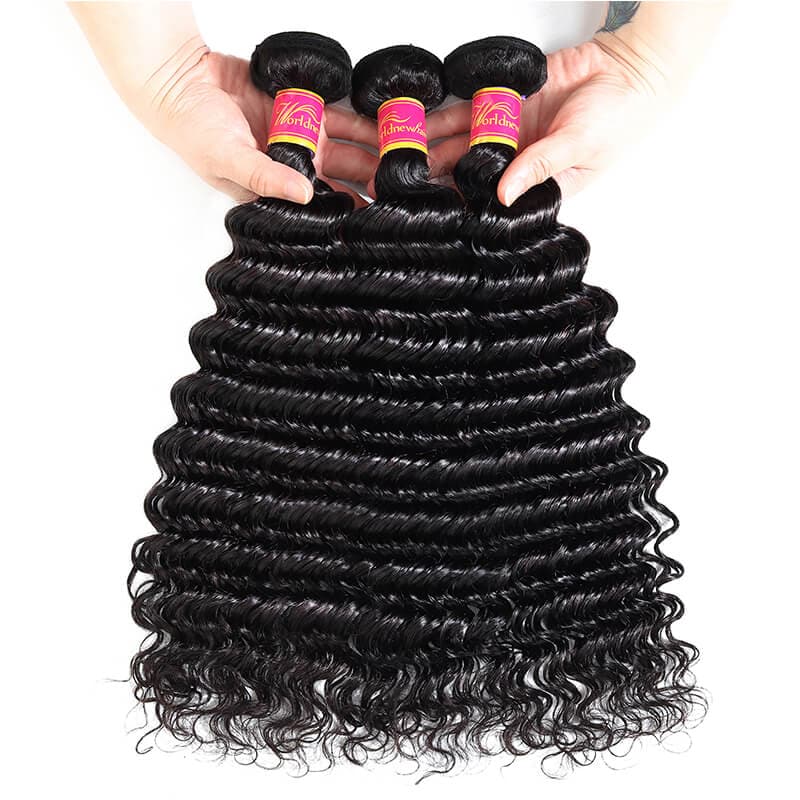 Unprocessed Human Hair Bundles 4 pcs/pack Deep Wave Virgin Hair Weft Natural Color