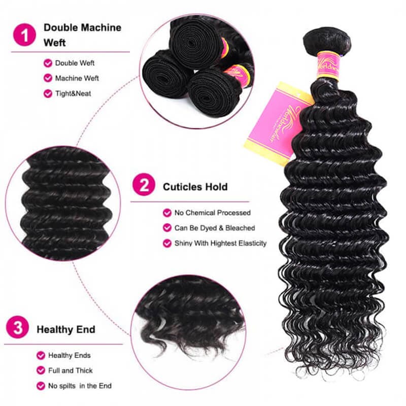 Unprocessed Human Hair Bundles 4 pcs/pack Deep Wave Virgin Hair Weft Natural Color