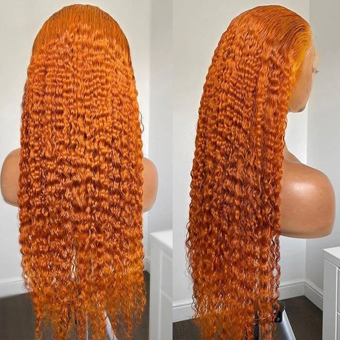 Orange Ginger Color Water Wave 13x4 HD Human Hair Lace Wigs With Pre-Plucked Baby Hair