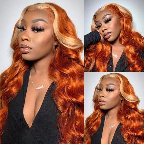 Ginger Blonde Ombre Wigs Body Wave 13x4 HD Lace Front Wigs for Women
