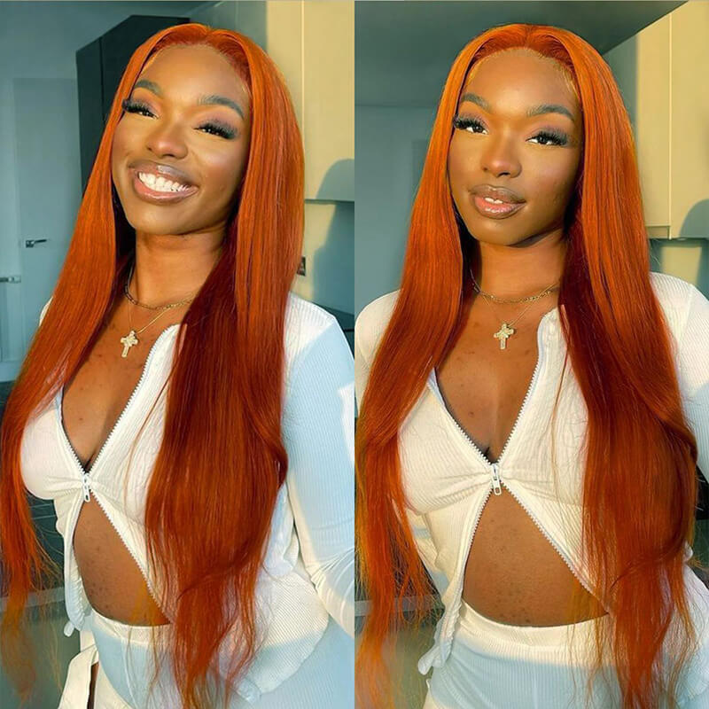 Ginger Orange Hair 13x4 Lace Front Wigs Straight Colored Human Hair Wigs For Black Women