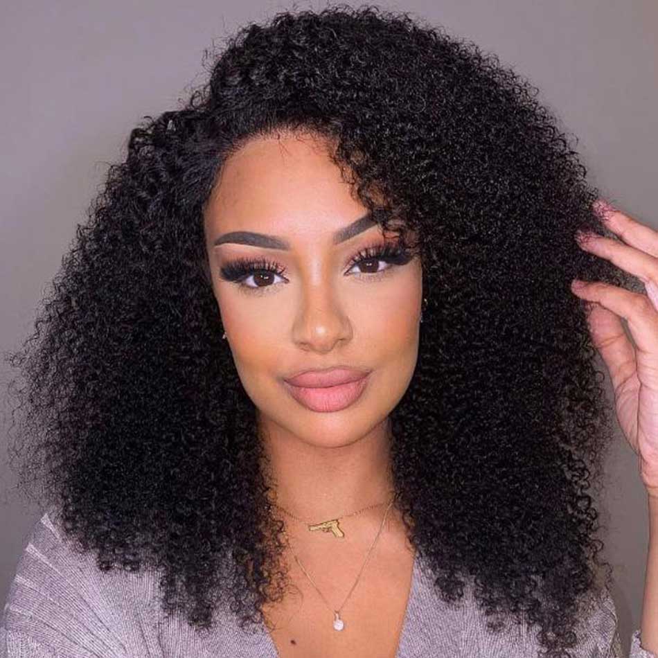 Kinky Curly HD Transparent Lace Wig Invisible 13x4 Lace Front Wigs Online Sale