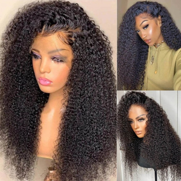 Kinky Curly 360 HD Lace Frontal Wig Pre Plucked 100% Virgin Real Human Hair Wigs