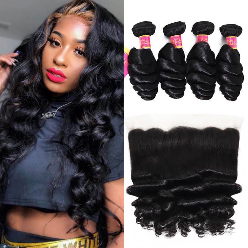 Loose Wave Hair Weave 4pcs Human Hair Bundles With Lace Frontal Remy Brazilian Hair Weft