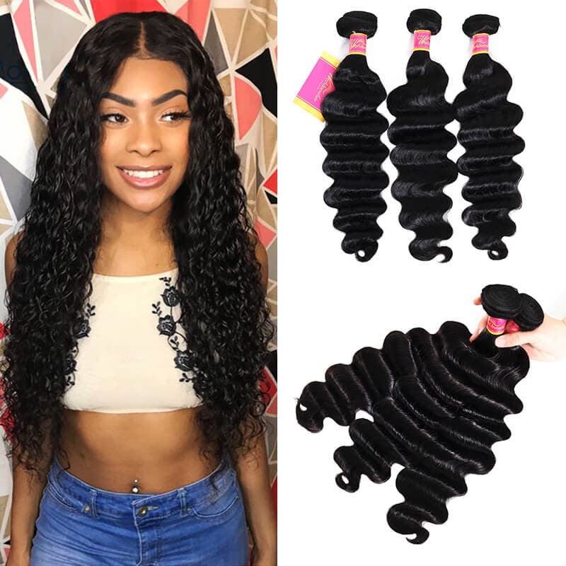 Loose Deep Wave Brazilian Human Virgin Hair Weave 3 Bundles