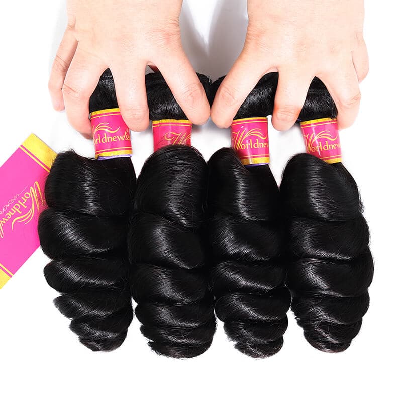 WorldNewHair Brazilian Human Hair 4 Bundles Loose Wave Virgin Human Hair Weave