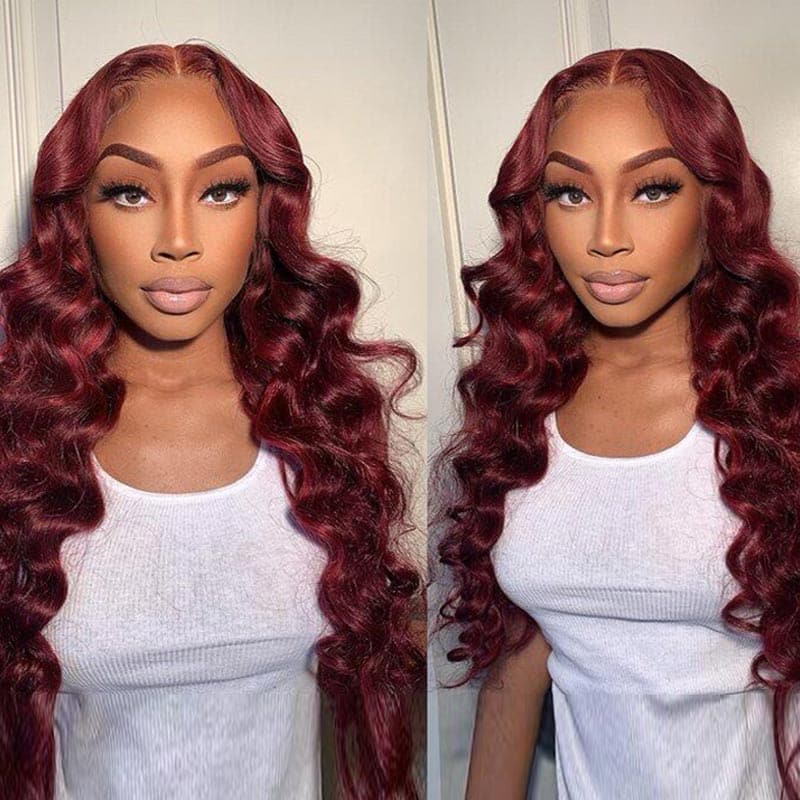 Burgundy 99J Colored Wigs Curly Hair 4x4 Lace Closure Wigs