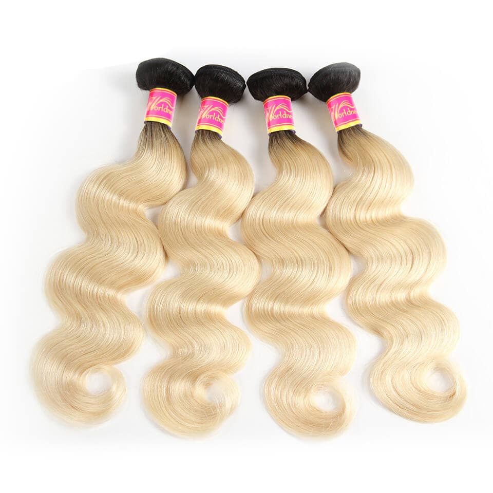 WorldNewHair Blonde Body Wave Hair 4 Bundles Brazilian Ombre Body Wave Human Virgin hair Weft