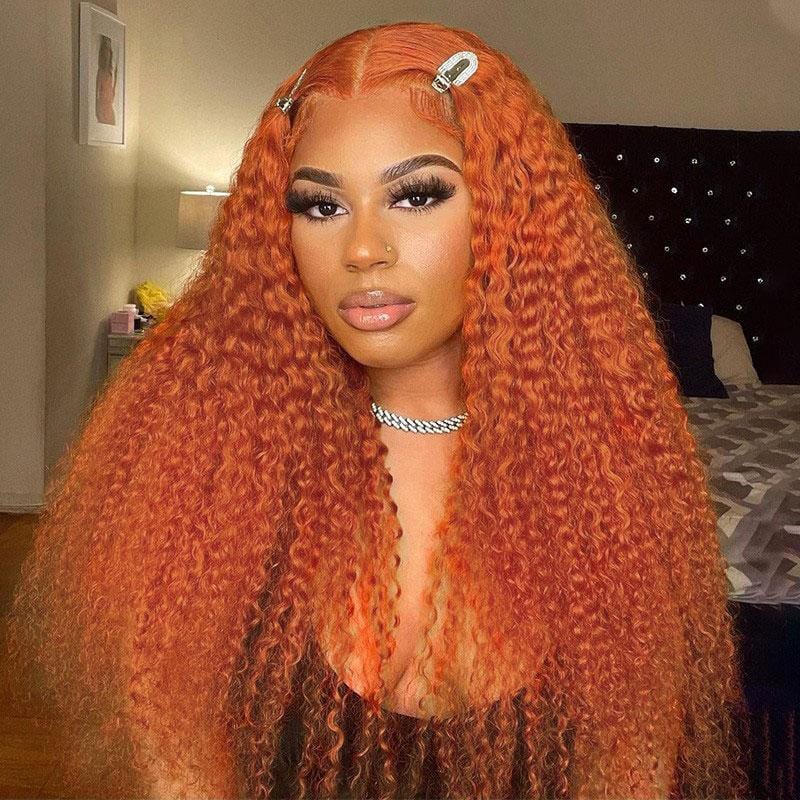 Orange Ginger Color Water Wave 13x4 HD Human Hair Lace Wigs With Pre-Plucked Baby Hair