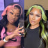 Highlights Skunk Stripe Green Pink Body Wave 13x4 HD Lace Human Hair Transparent Lace Wigs