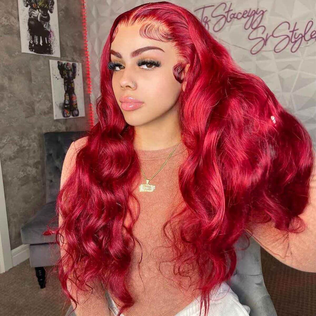 Gorgeous Red Lace Front Wig Body Wave Virgin Human Hair Wigs