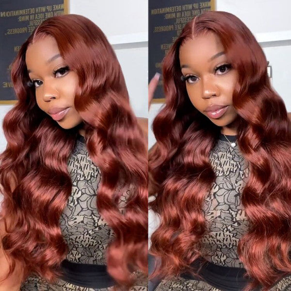 #33 Reddish Auburn Color Body Wave Human Hair lace Front Wig HD Lace For All Skin