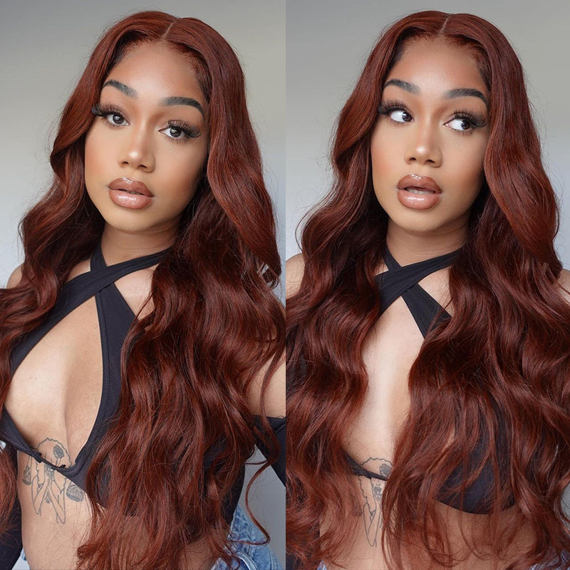 #33 Reddish Auburn Color Body Wave Human Hair lace Front Wig HD Lace For All Skin