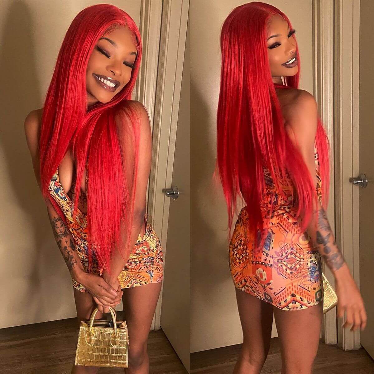 Red Color 13x4 HD Lace Front Wig Straight Virgin Human Hair Wigs