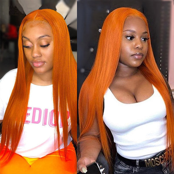 Ginger Orange Hair 13x4 Lace Front Wigs Straight Colored Human Hair Wigs For Black Women