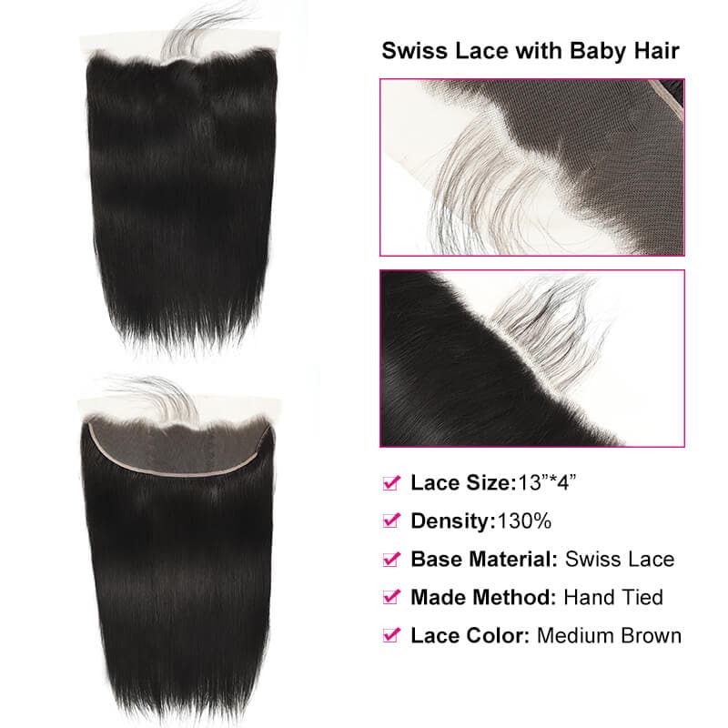 Straight Human Hair 13x4 Lace Closure Frontal Swiss Lace 100% Natural Hairline