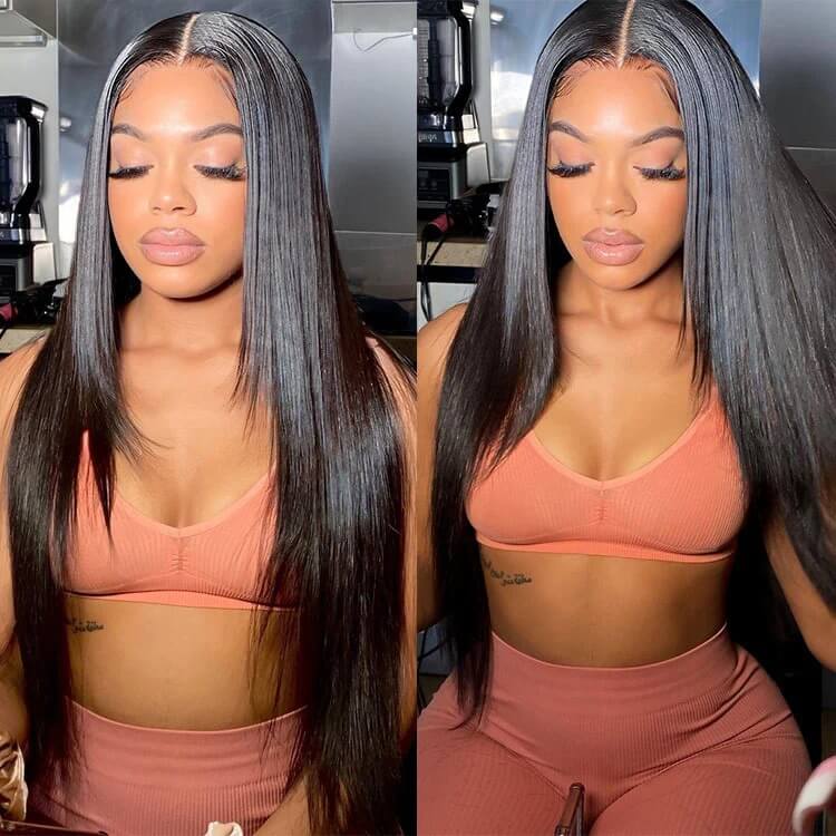 Straight Lace Front Wigs with Layer Inner Buckle Virgin Human Hair Wigs For Women