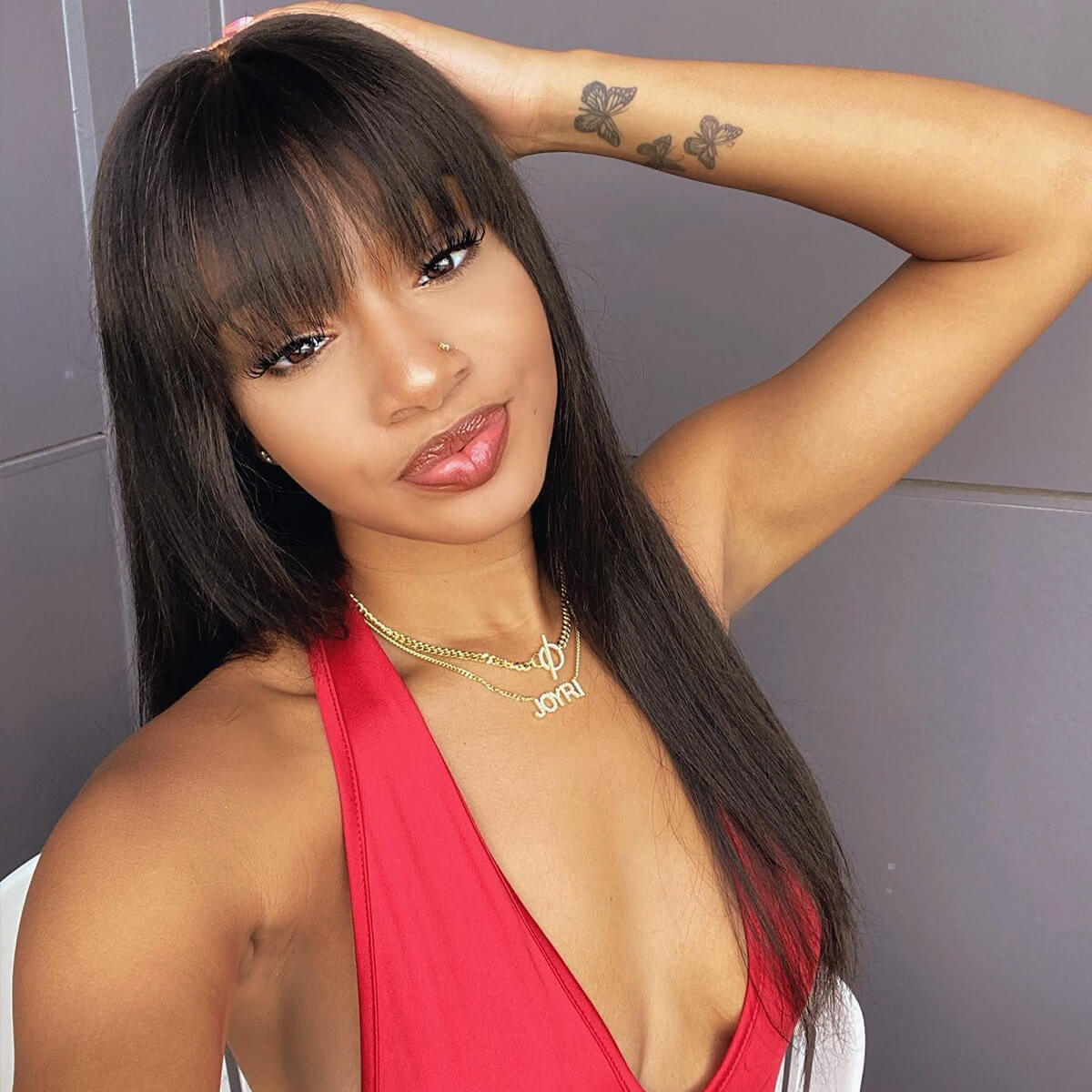 Straight Human Hair 13x4 Lace Front Wigs With Bangs