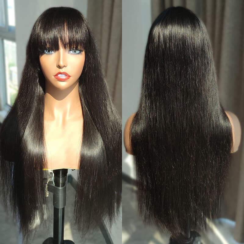 Straight Human Hair 13x4 Lace Front Wigs With Bangs