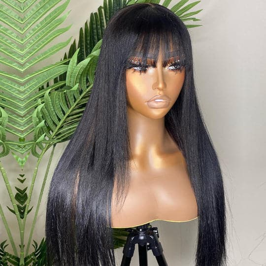 Straight Human Hair 13x4 Lace Front Wigs With Bangs
