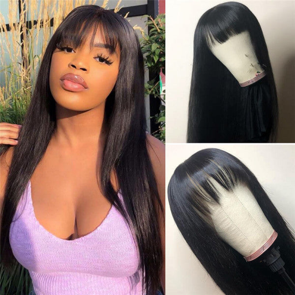 Straight Human Hair 13x4 Lace Front Wigs With Bangs