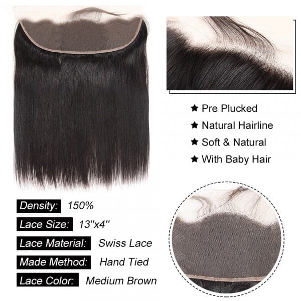 WorldNewHair 3pcs Human Hair Bundles With Lace Frontal Straight Virgin Hair Weave