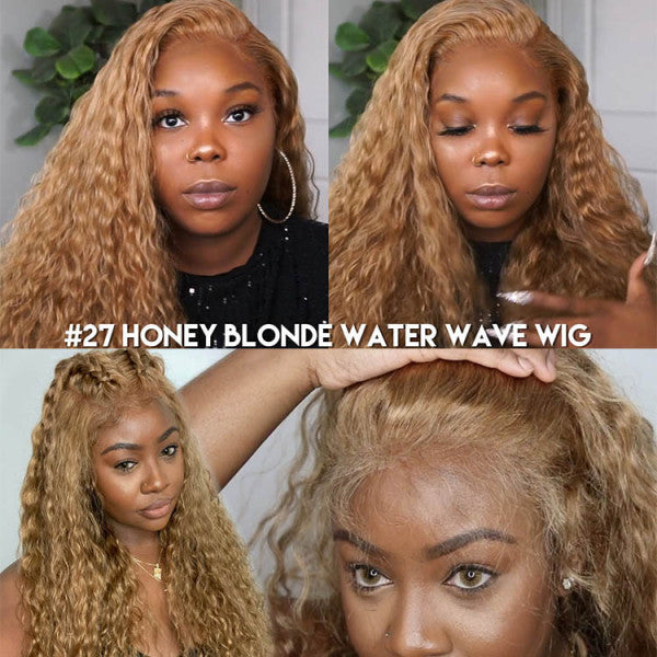 #27 Colored Pre Plucked Water Wave Lace Wig Honey Blonde Human Hair Wigs
